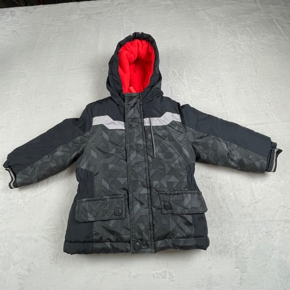 OshKosh B'gosh Other - OshKosh Bgosh Toddler Boys Black Geometric Puffer Jacket Red Fleece Lined 24M